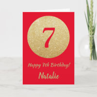Happy 7th Birthday Red and Gold Glitter Card