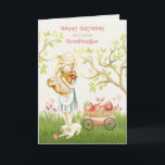 Happy 7th Birthday to Granddaughter Card<br><div class="desc">Cute watercolor happy 7th birthday for young granddaughter,  featuring a country girl hugging a rooster while a kitten looks over a wagon full of strawberries and watches a puppy playing with a ball of string in the green grass.</div>