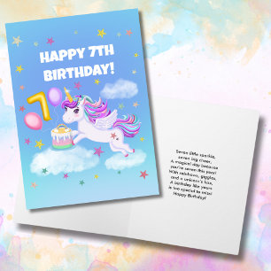 Happy 7th Birthday Unicorn with Birthday Cake Card