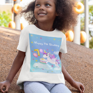 Happy 7th Birthday Unicorn with Birthday Cake T-Shirt