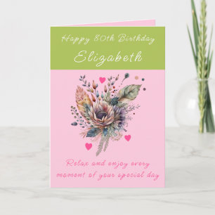 Happy 80th Birthday add name floral pink Card