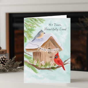  Happy 80th Birthday Birds at Birdhouse Card