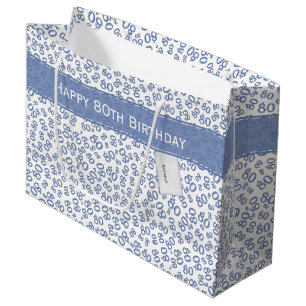 Happy 80th Birthday Blue and White Number Pattern Large Gift Bag