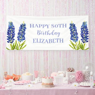 Happy 80th Birthday Bluebonnets Blue Flowers Banner