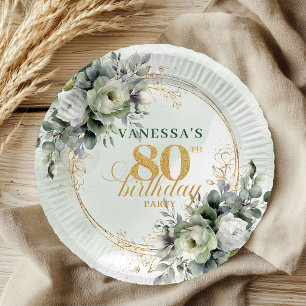 Happy 80th Birthday Botanical Eucalyptus Plate