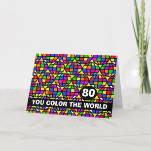 Happy 80th Birthday Bright and Colourful World  Card