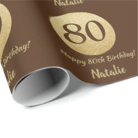 Happy 80th Birthday Brown and Gold Glitter