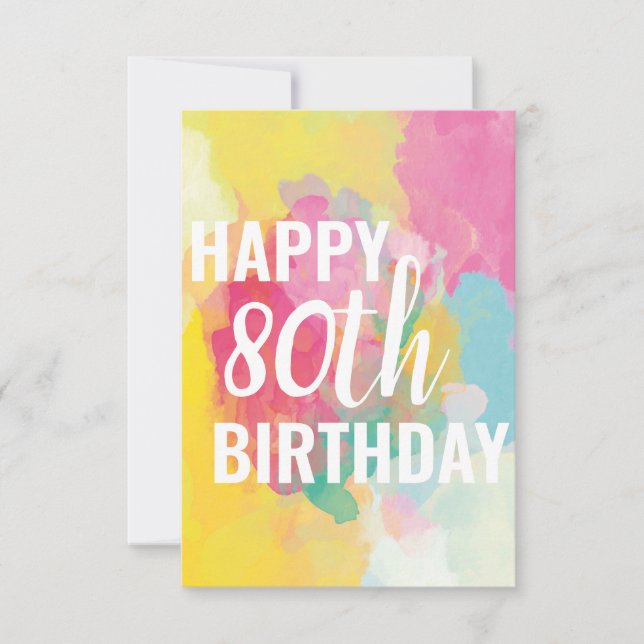 Happy 80th Birthday Card ("Watercolour Gradients") (Front)
