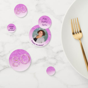 Happy 80th Birthday Chic Falling Pink Glitter Confetti