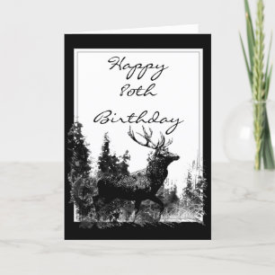 Happy 80th Birthday Custom Vintage Stag, Deer Card