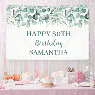 Happy 80th Birthday Eucalyptus Botanical Rustic Banner