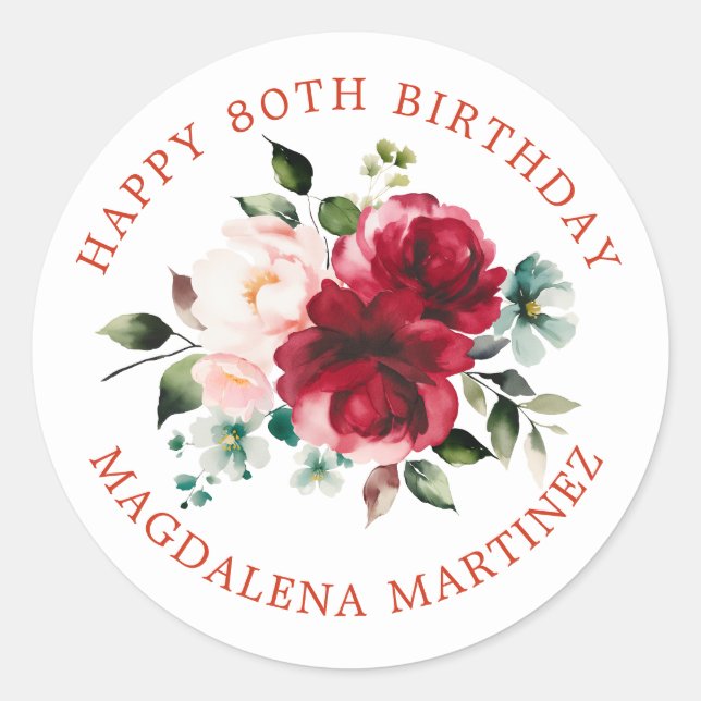 Happy 80th Birthday Floral Custom Envelope Seal (Front)