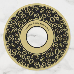 Happy 80th Birthday Gold and Black Number Theme Wine Glass Tag