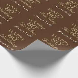 Happy 80th Birthday Gold Glitter and Brown Wrapping Paper