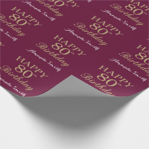 Happy 80th Birthday Gold Glitter and Burgundy Red Wrapping Paper