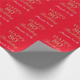 Happy 80th Birthday Gold Glitter and Red Wrapping Paper
