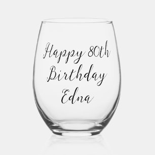 Happy 80th Birthday Keepsake Name  Stemless Wine Glass