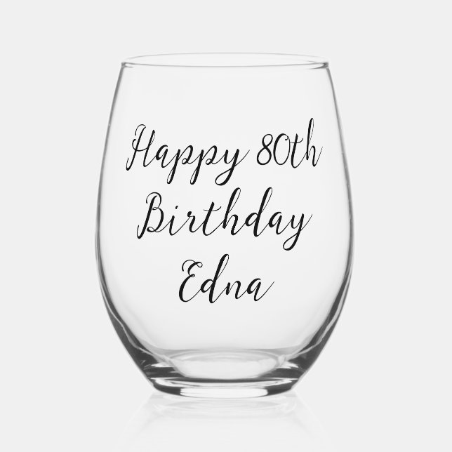 Happy 80th Birthday Keepsake Name  Stemless Wine Glass (Front)