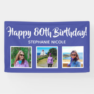 Happy 80th Birthday Lavender Personalised 3 Photos Banner
