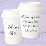 Happy 80th Birthday Name Black & White Paper Cups<br><div class="desc">Surprise your wife,  mum or grandma with these personalised 80th birthday paper cups. Celebrate this milestone birthday with a message to your loved one. To edit the text click on the personalise button.</div>