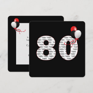 Happy 80th Birthday On Black Invitation