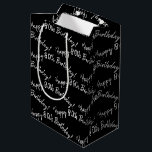 Happy 80th Birthday on black Medium Gift Bag<br><div class="desc">Happy 80th Birthday message in tile pattern on black.
Background colour and message can be edited.</div>