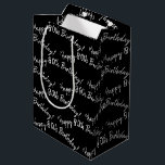 Happy 80th Birthday on black Medium Gift Bag<br><div class="desc">Happy 80th Birthday message in tile pattern on black.
Background colour and message can be edited.</div>