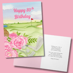 Happy 80th Birthday Peonies On Golf Course Card