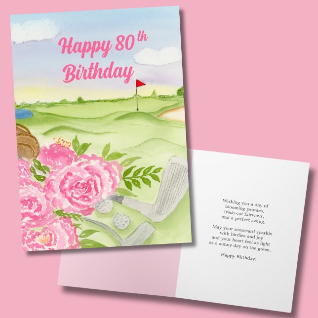 Happy 80th Birthday Peonies On Golf Course Card (Creator Uploaded)