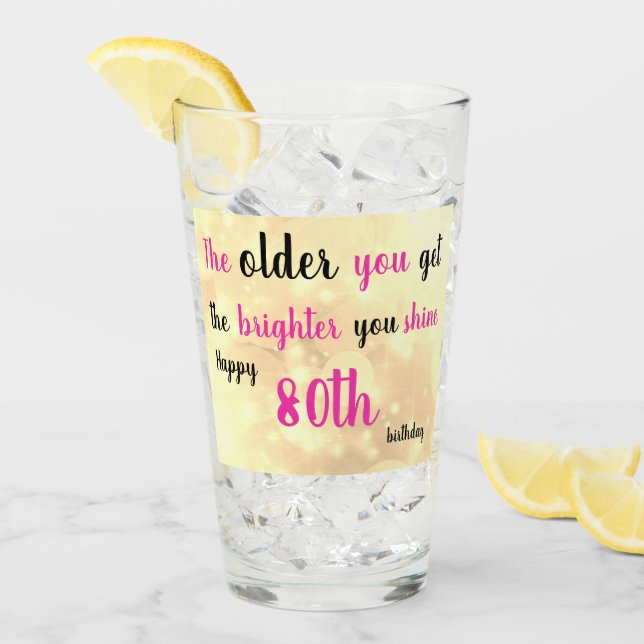 Happy 80th Birthday personalised add name Glass (Front Ice)