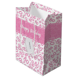 Happy 80th Birthday Pink and White Number Pattern Medium Gift Bag