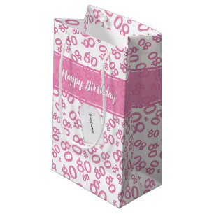 Happy 80th Birthday Pink and White Number Pattern Small Gift Bag