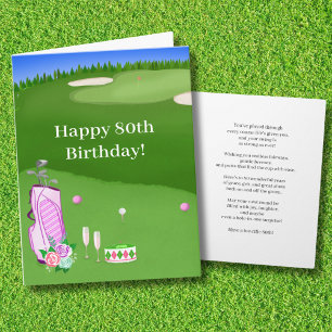 Happy 80th Birthday Pink Golf Bag On Golf Course Card