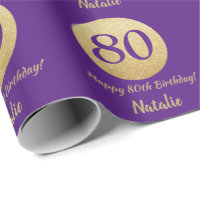 Happy 80th Birthday Purple and Gold Glitter