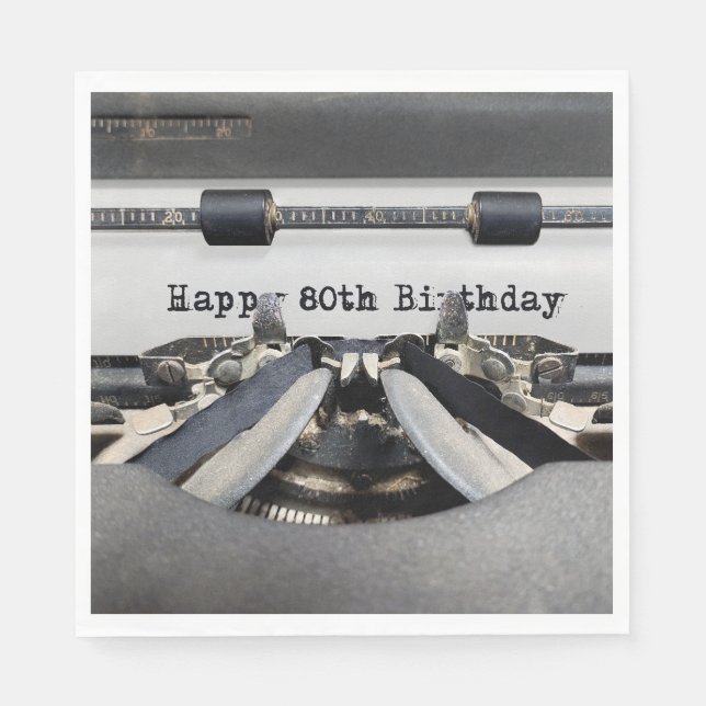 Happy 80th Birthday Retro Typewriter Napkin (Front)