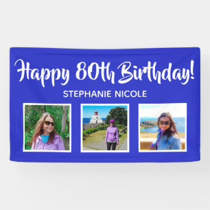 Happy 80th Birthday Royal Blue Personalised Photos Banner