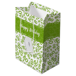 Happy 80th Green/White Random Number Pattern Medium Gift Bag