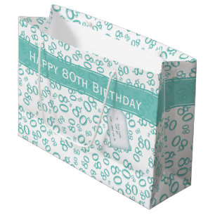 Happy 80th Teal/White Random Number Pattern Large Gift Bag