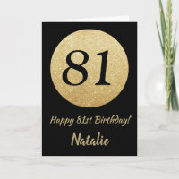 Happy 81st Birthday Black and Gold Glitter Card