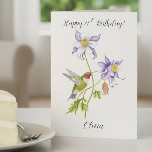 Happy 81st Birthday Columbine with Hummingbird Card