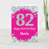 Happy 82nd Birthday Hot Pink and Silver Glitter
