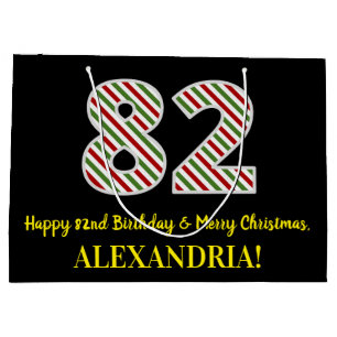 Happy 82nd Birthday & Merry Christmas, Custom Name Large Gift Bag
