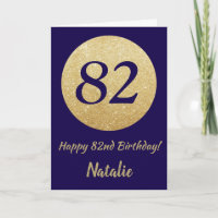 Happy 82nd Birthday Navy Blue and Gold Glitter