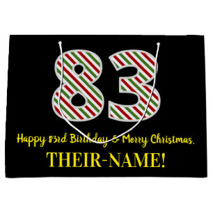 Happy 83rd Birthday & Merry Christmas, Custom Name Large Gift Bag