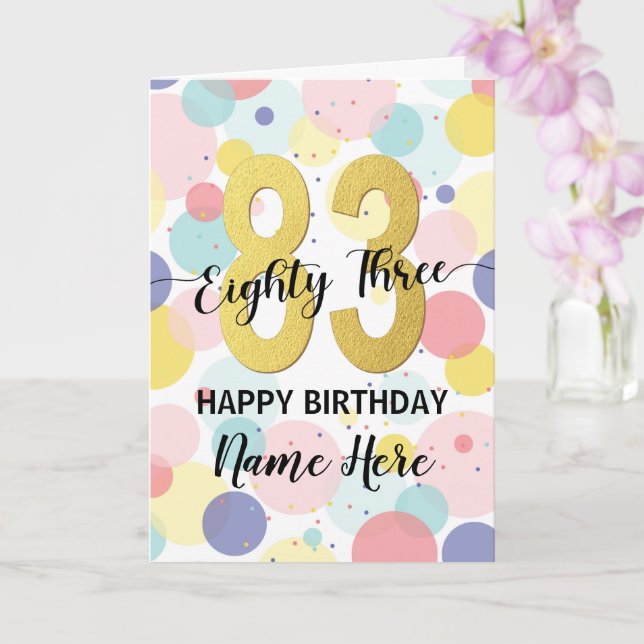 Happy 83rd Birthday Pastel Rainbow Gold Woman Card (Orchid)