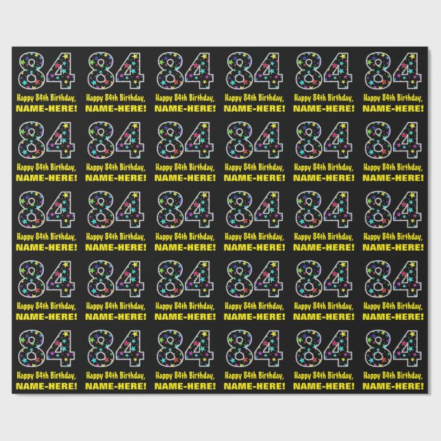 Happy 84th Birthday, Fun Colourful Stars Pattern 8 Wrapping Paper (Flat)