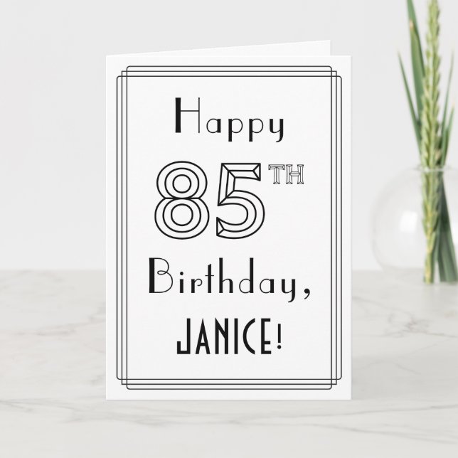 Happy 85th Birthday, Art Deco Style w/ Custom Name Card (Front)