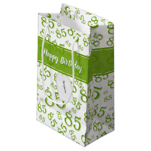 Happy 85th Birthday Number Pattern Green/White Small Gift Bag