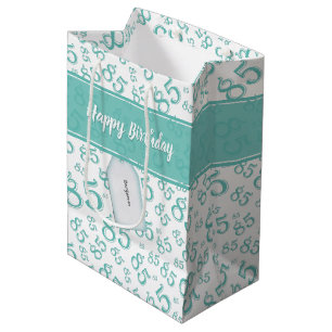Happy 85th Birthday Number Pattern Teal/White Medium Gift Bag