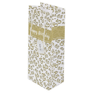 Happy 85th Random Number Pattern Gold/White Wine Gift Bag